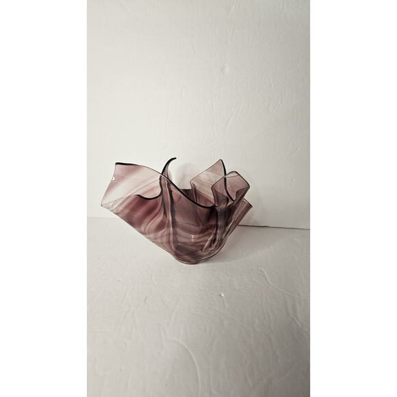 Purple Ribbon Art Glass Handkerchief Bowl Handkerchief Swirl Glass Bowl Purple - Picture 3 of 13